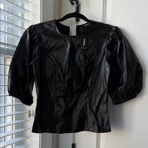 NWT Express Black Faux Leather Puff Sleeve Top